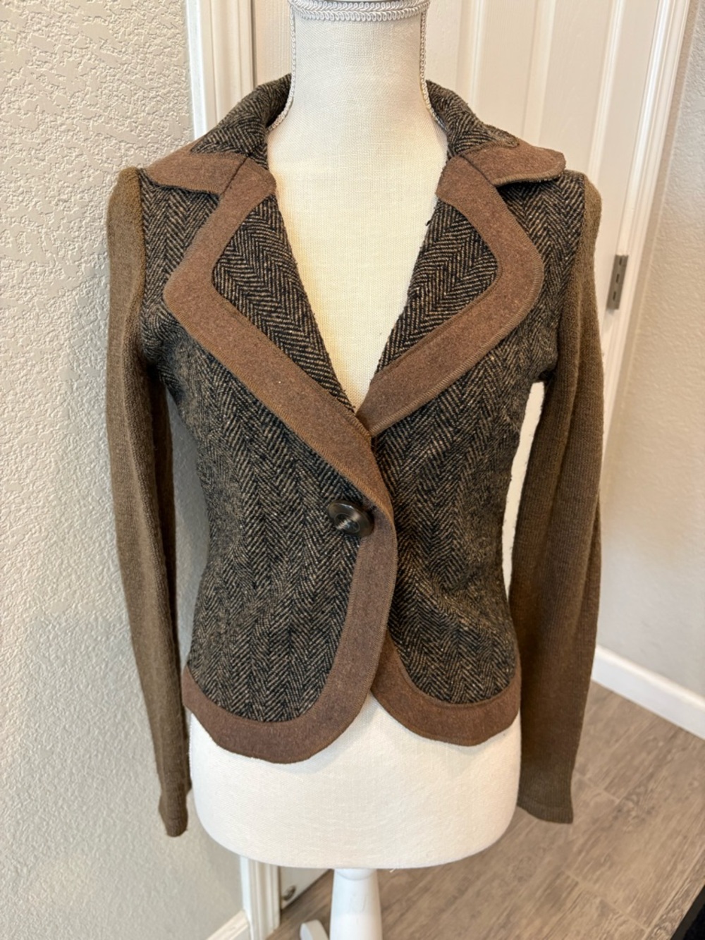 Herringbone Blazer with Tan Trim
